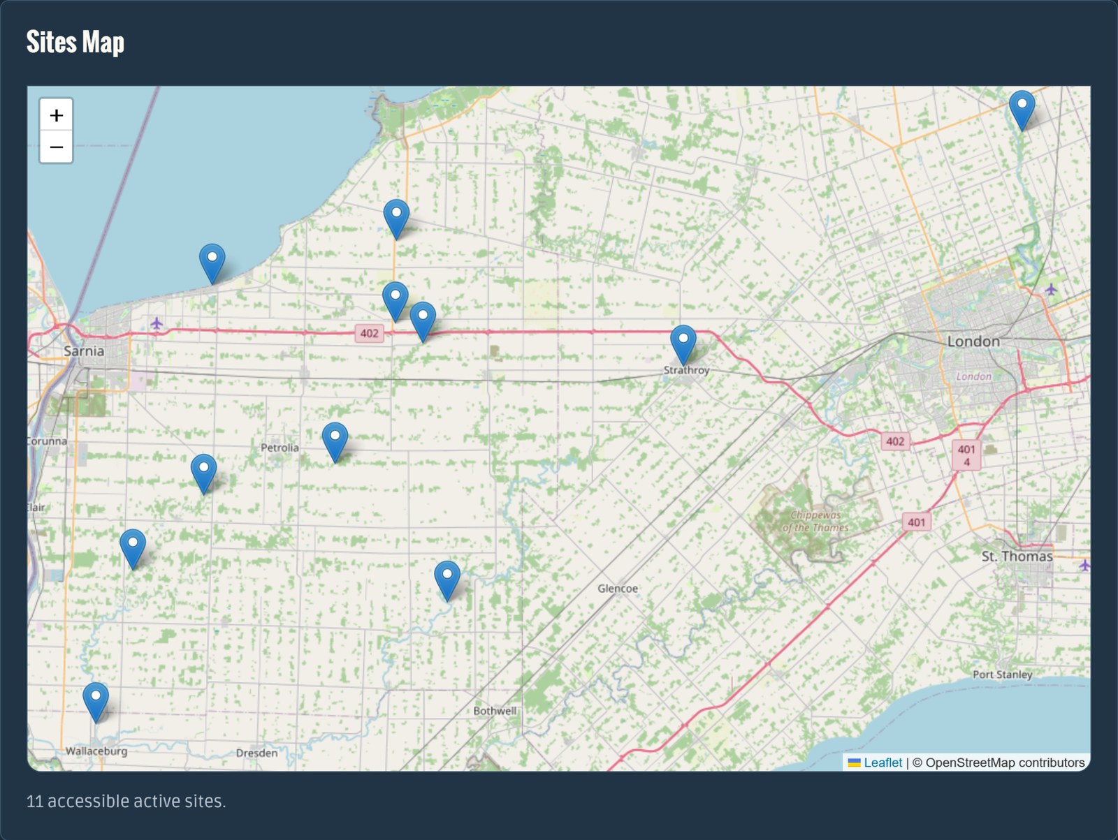 Radiant Aerial active monitoring sites map
